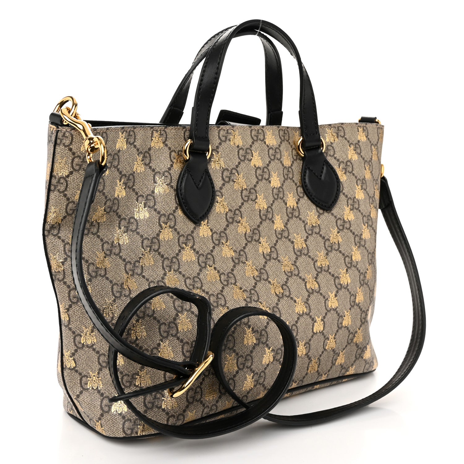 Gucci Soft GG Supreme Monogram Bees Small Crossbody Tote Beige Oro Black 3 of 13