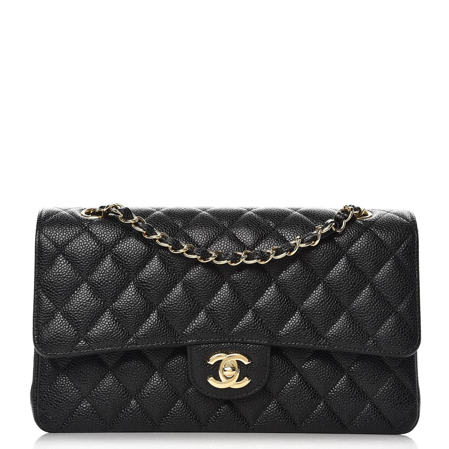 Caviar Quilted Medium Double Flap Black