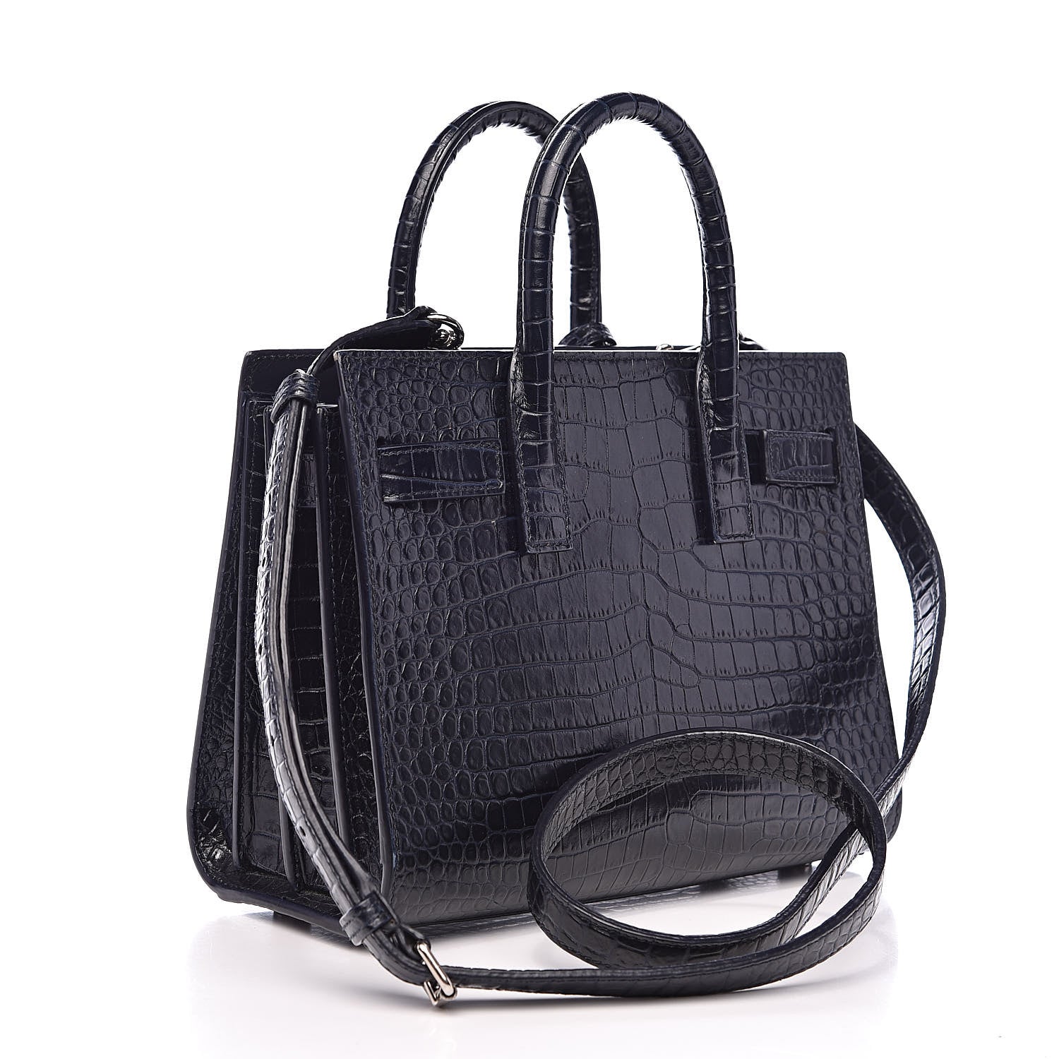 Saint Laurent Calfskin Crocodile Embossed Nano Sac De Jour Navy 3 of 11