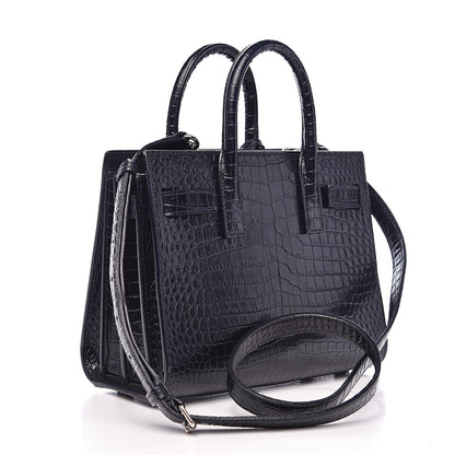 Saint Laurent Calfskin Crocodile Embossed Nano Sac De Jour Navy 3 of 11