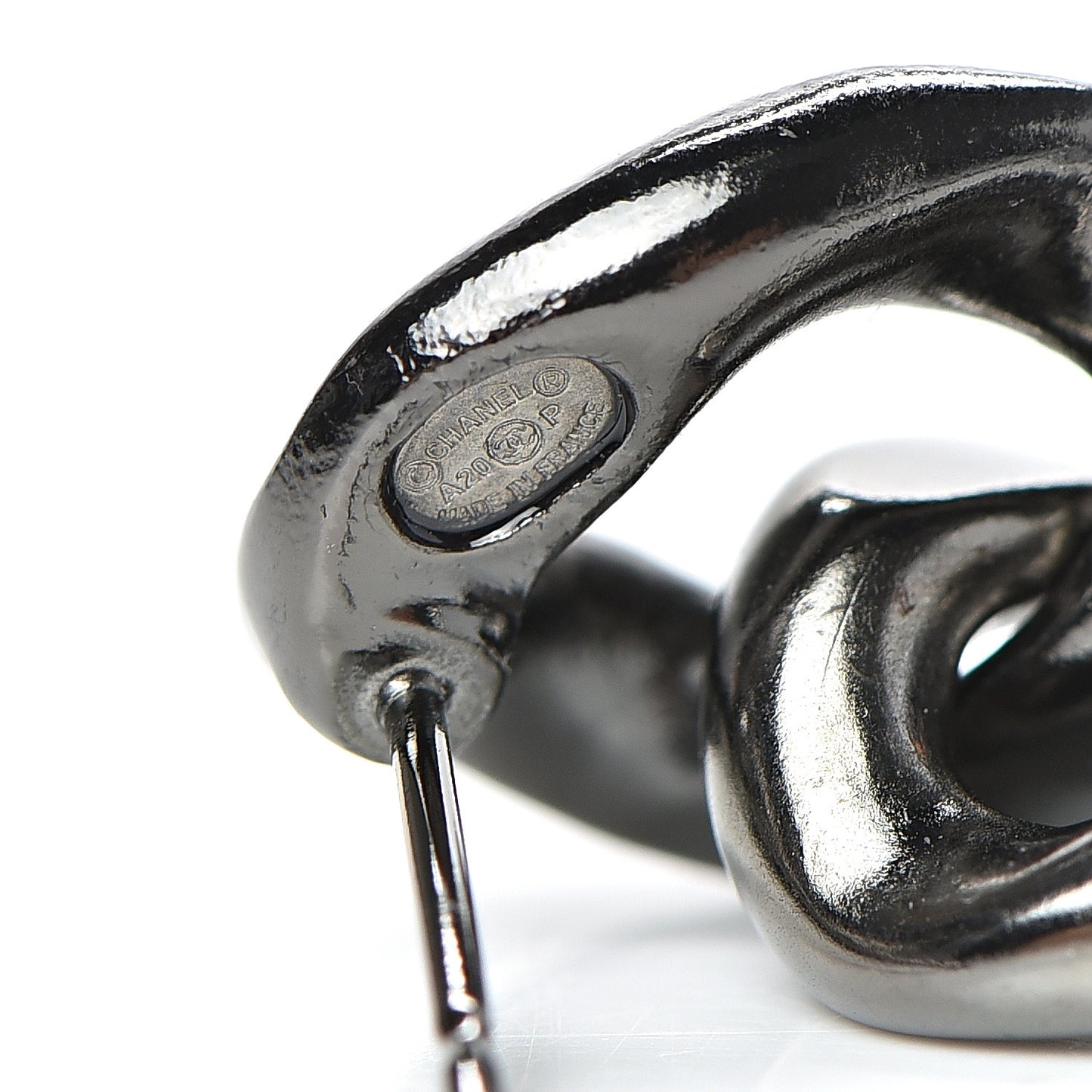 Metal CC Pick Drop Earrings Ruthenium