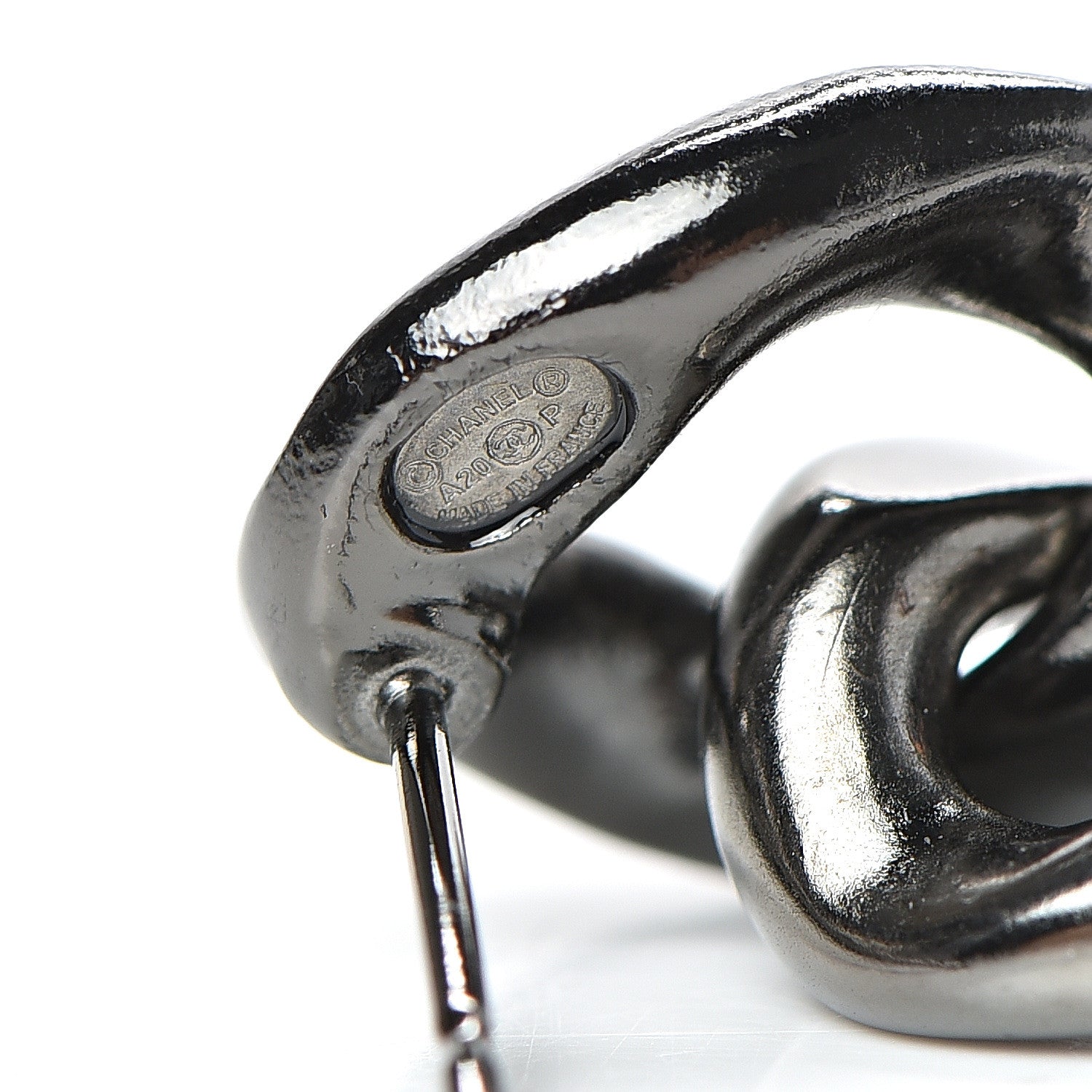 Chanel Metal CC Pick Drop Earrings Ruthenium 4 of 4