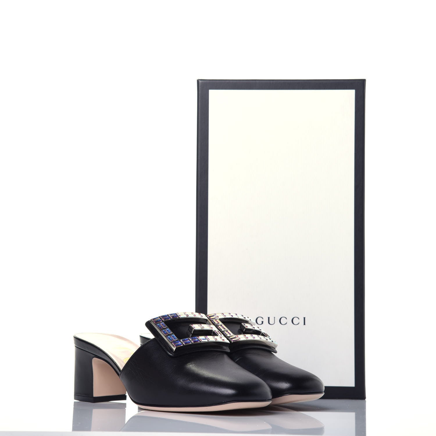Gucci Malaga Kid Crystal Square G Madelyn Mules 36.5 Black 9 of 9