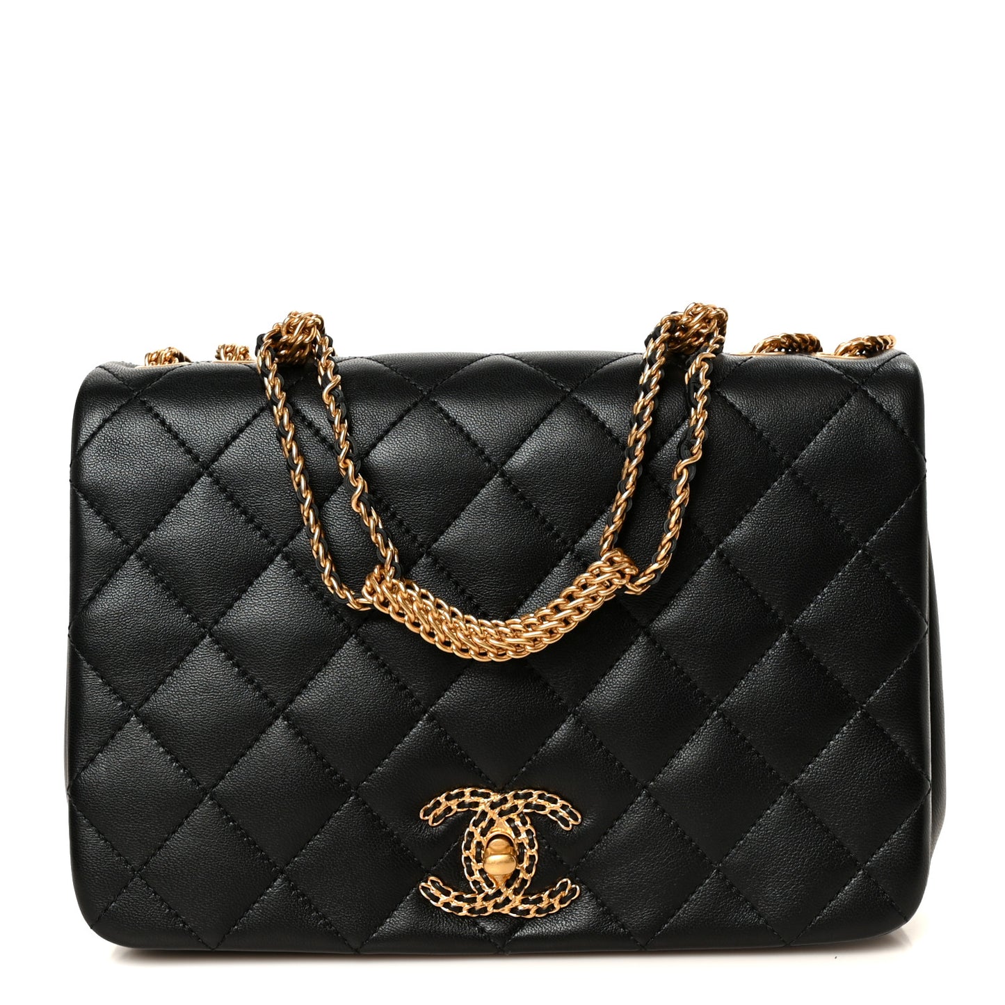 Lambskin Quilted Chain To Chain Flap Black Black