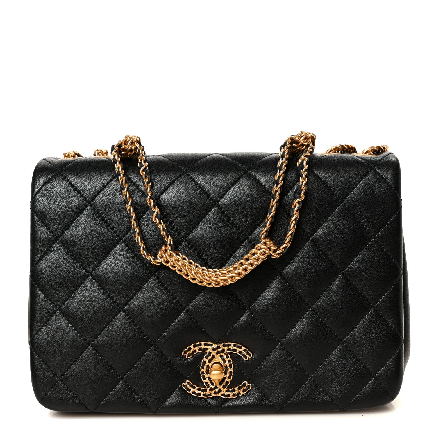 Chanel Lambskin Quilted Chain To Chain Flap Black Black 1 of 11