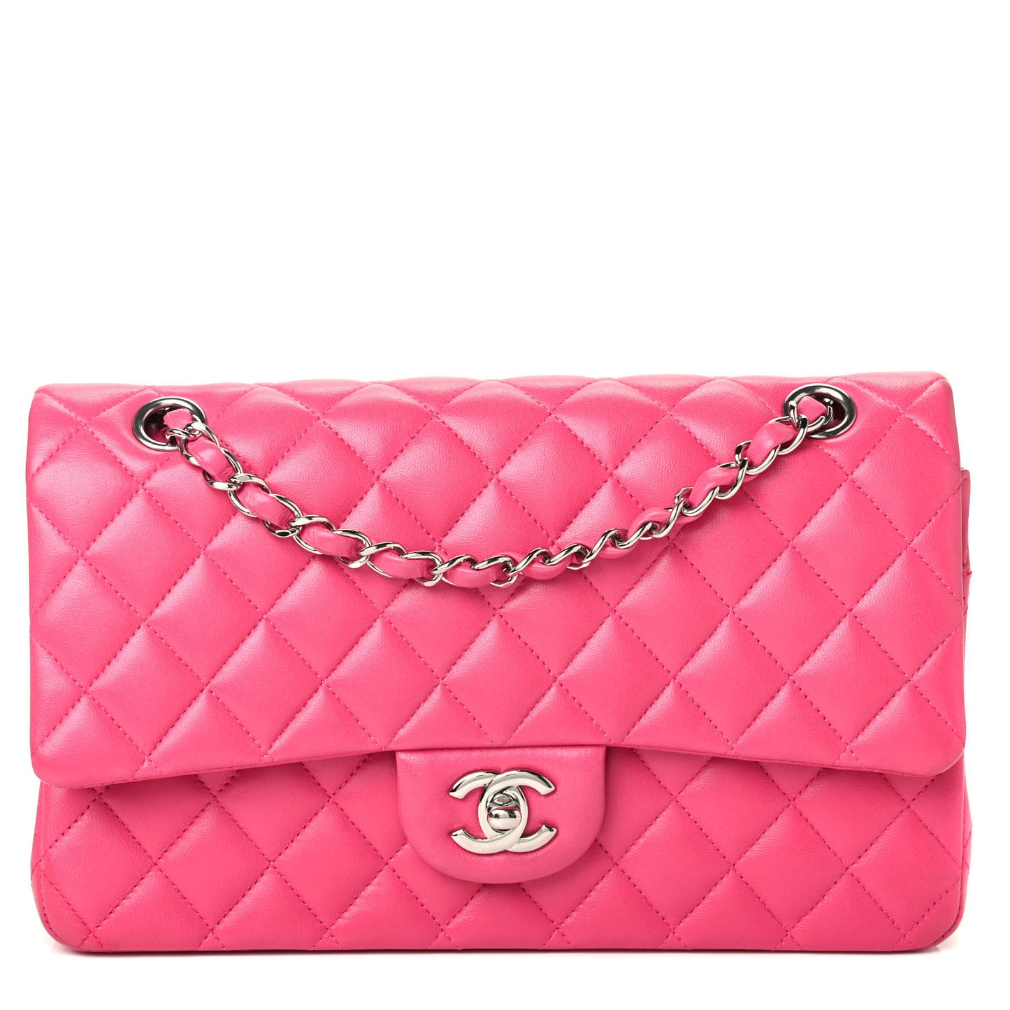 Lambskin Quilted Medium Double Flap Dark Pink