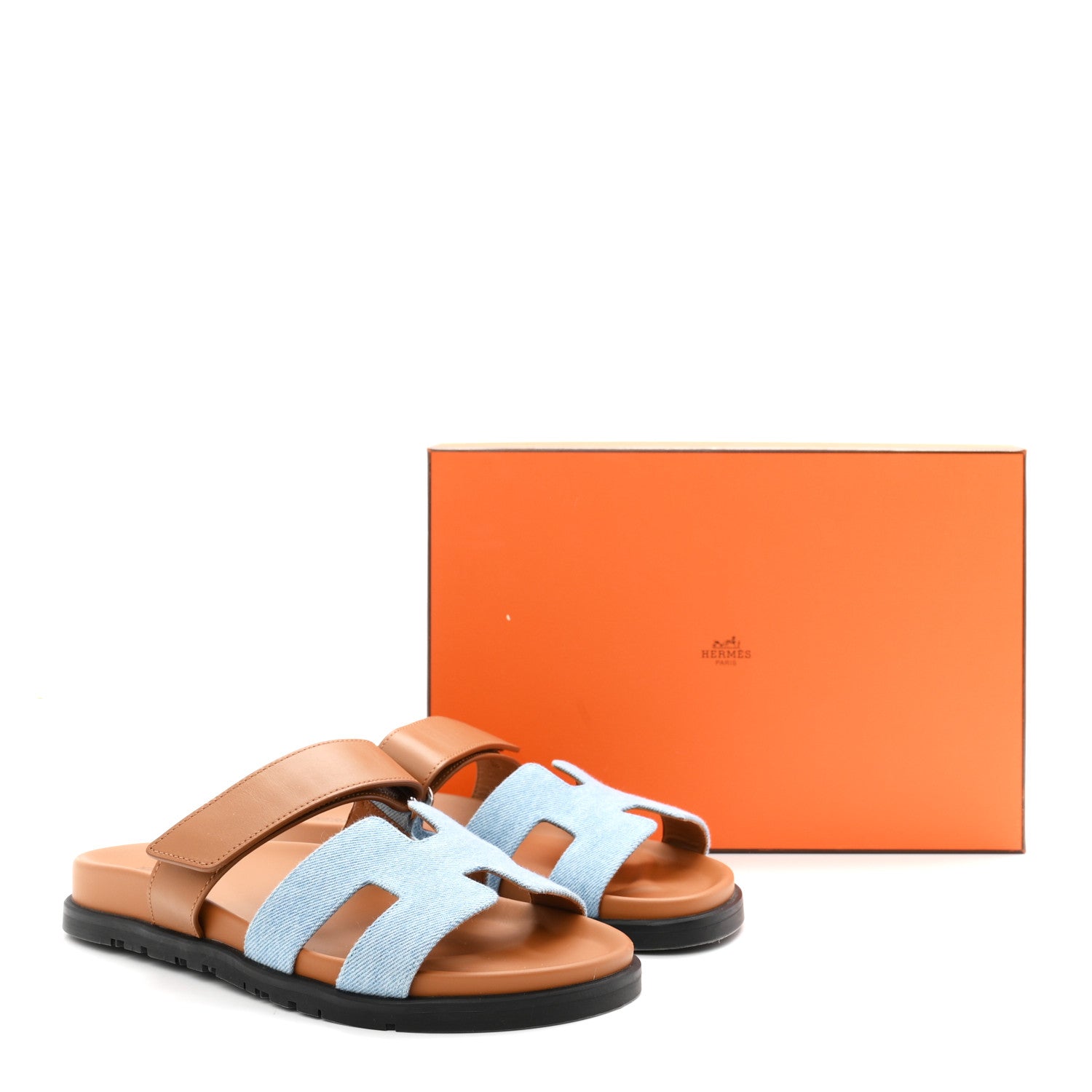 Hermes Denim Calfskin Womens Chypre Sandals 39 Bleu Clair Naturel 10 of 10