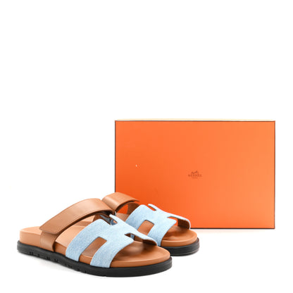 Hermes Denim Calfskin Womens Chypre Sandals 39 Bleu Clair Naturel 10 of 10