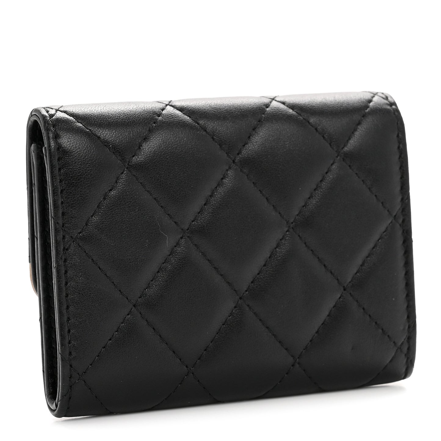 Lambskin Quilted CC Chic Flap Card Holder Black Gold