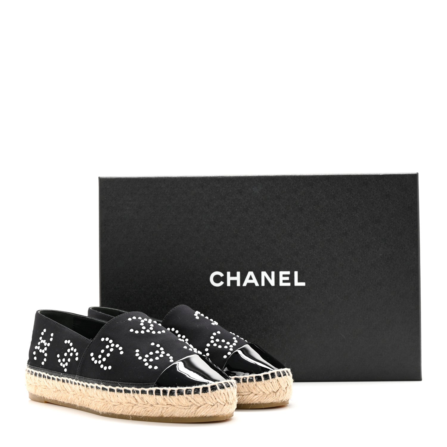 Chanel Neoprene Patent Calfskin Pearl CC Espadrilles 36 Black White 12 of 12