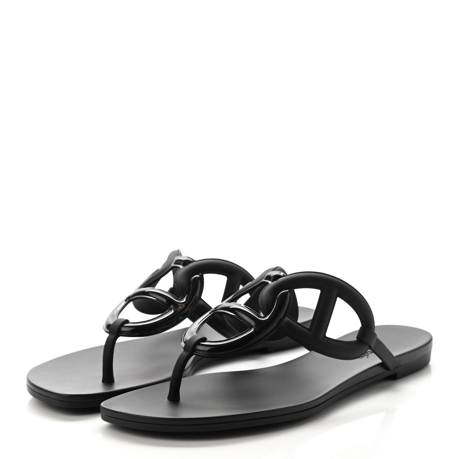 Hermes Rubber Womens Egerie Sandals 38 Black 3 of 7