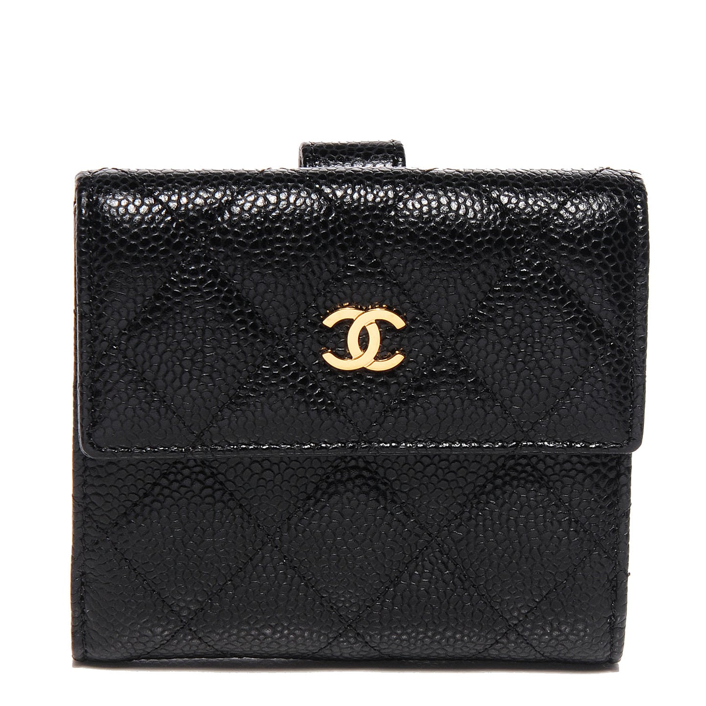 Caviar Quilted Compact Flap Wallet Black