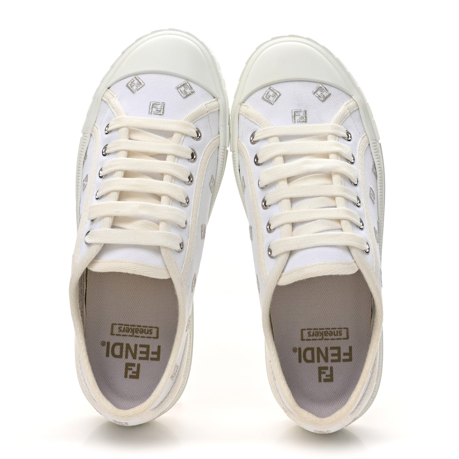 Fendi Canvas Lurex FF Womens Domino Low Top Sneakers 36 White 2 of 10