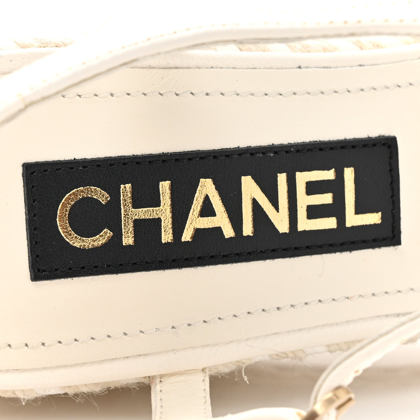 Lambskin Grosgrain CC Espadrilles Wedges 38 White Black