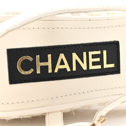 Chanel Lambskin Grosgrain CC Espadrilles Wedges 38 White Black 7 of 9