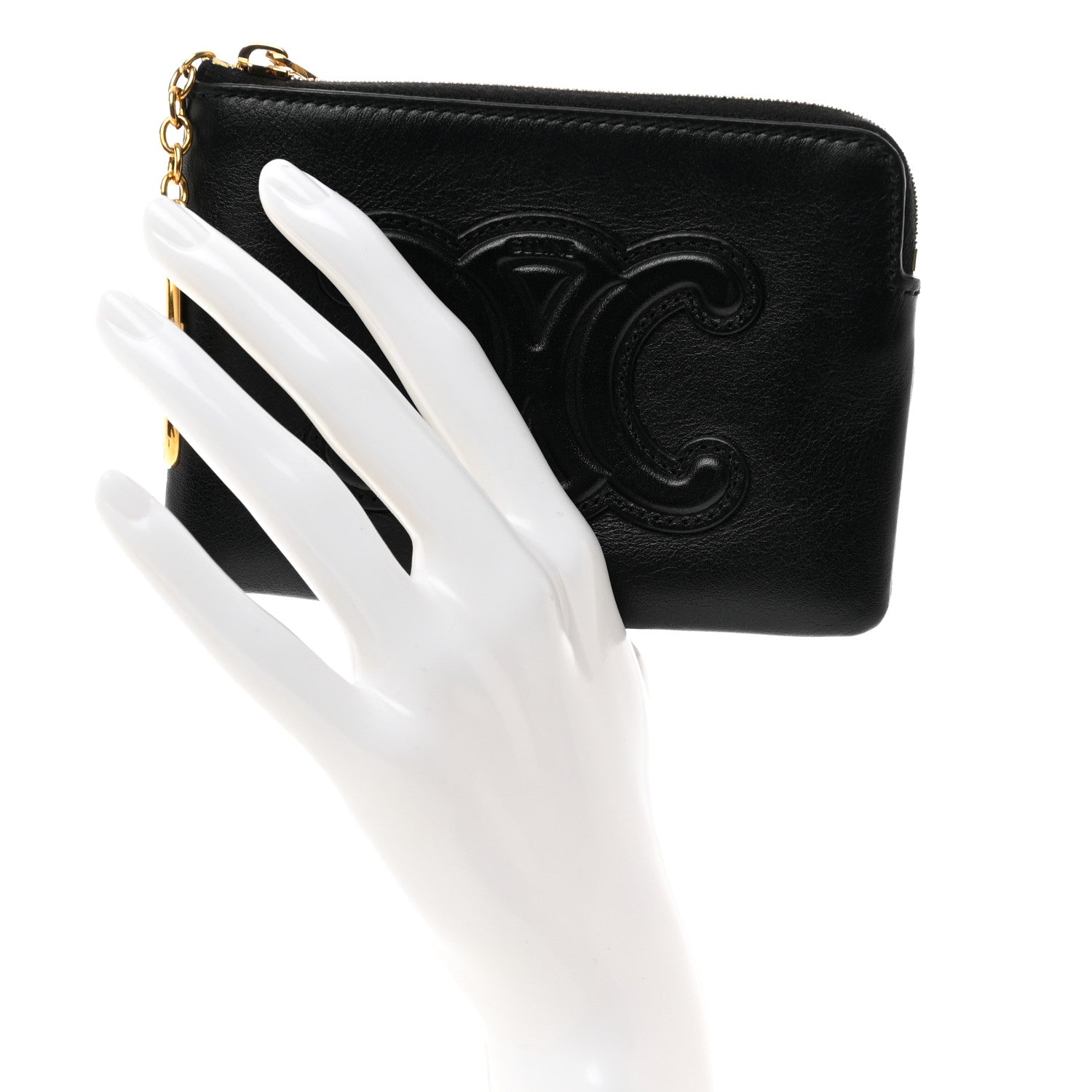 Celine Smooth Calfskin Cuir Triomphe Coin and Card Pouch With Hook Black 2 of 6