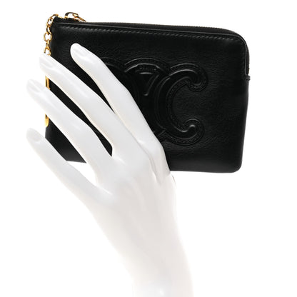 Celine Smooth Calfskin Cuir Triomphe Coin and Card Pouch With Hook Black 2 of 6