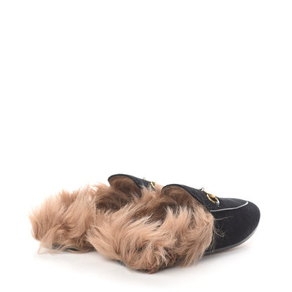 Gucci Velvet Fur Womens Princetown Slippers 39 Black 4 of 7