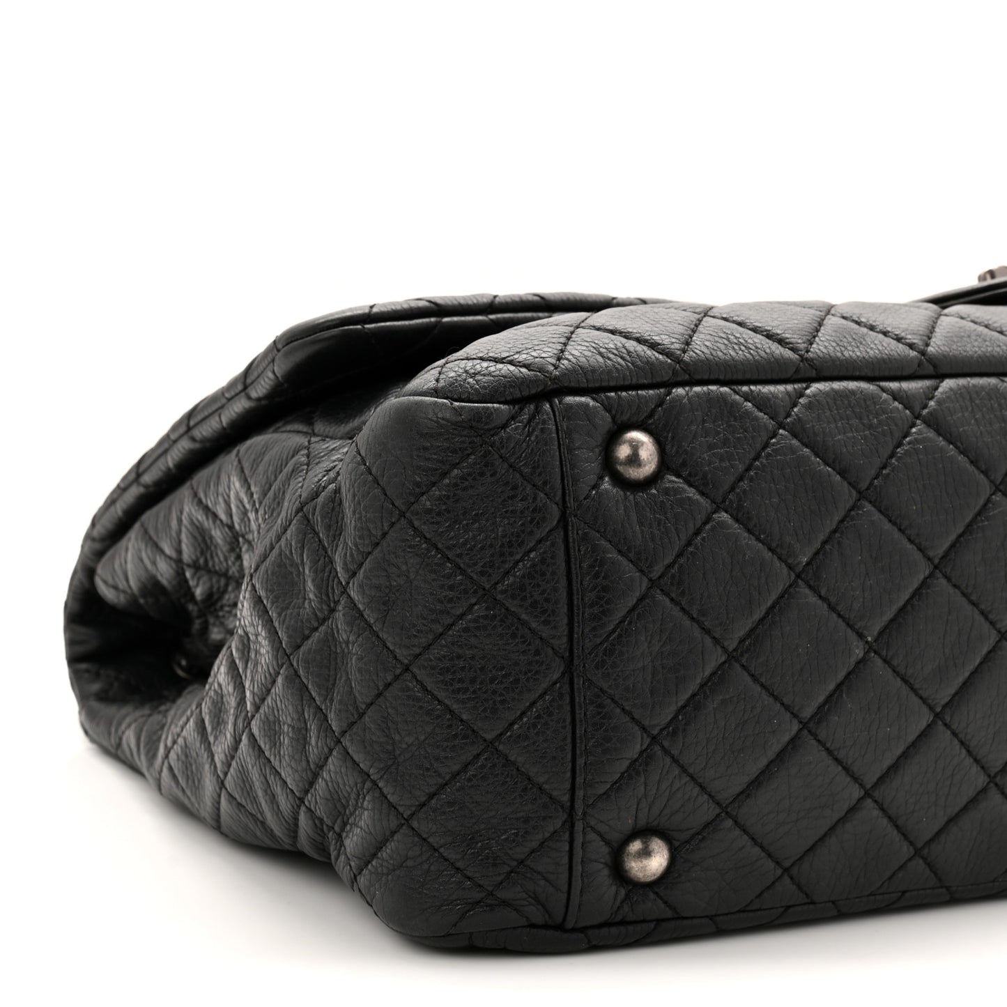 Calfskin Quilted XXL Travel Flap Bag Black