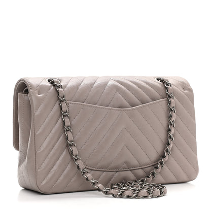 Chanel Iridescent Calfskin Chevron Quilted Medium Double Flap Grey 3 of 11