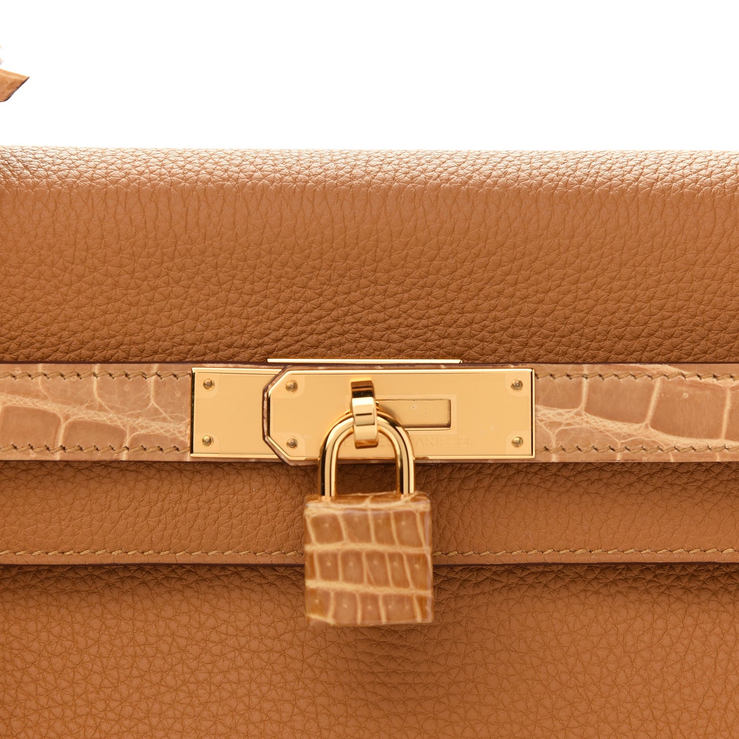 Togo Shiny Niloticus Crocodile Kelly Retourne Touch 32 Caramel Tabac Camel