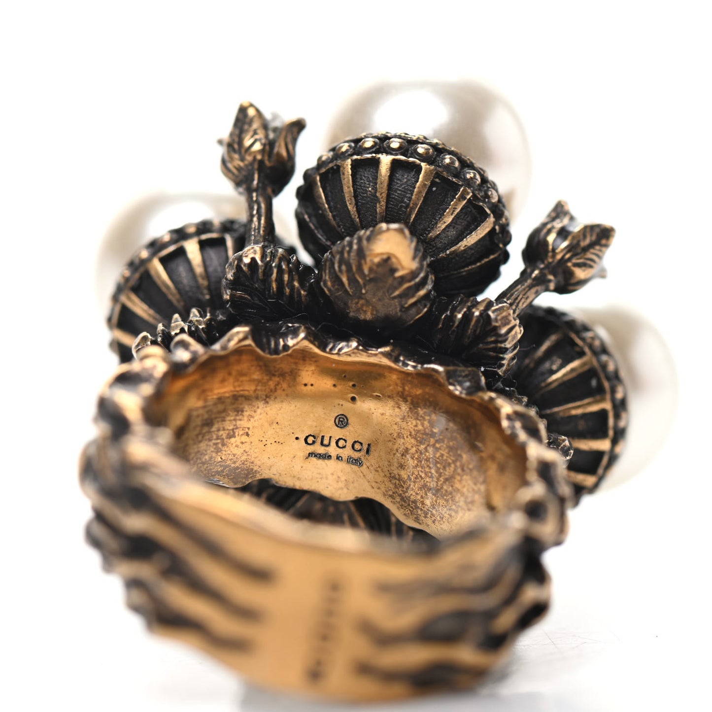 Metal Pearl Ring 5.25 Aged Gold