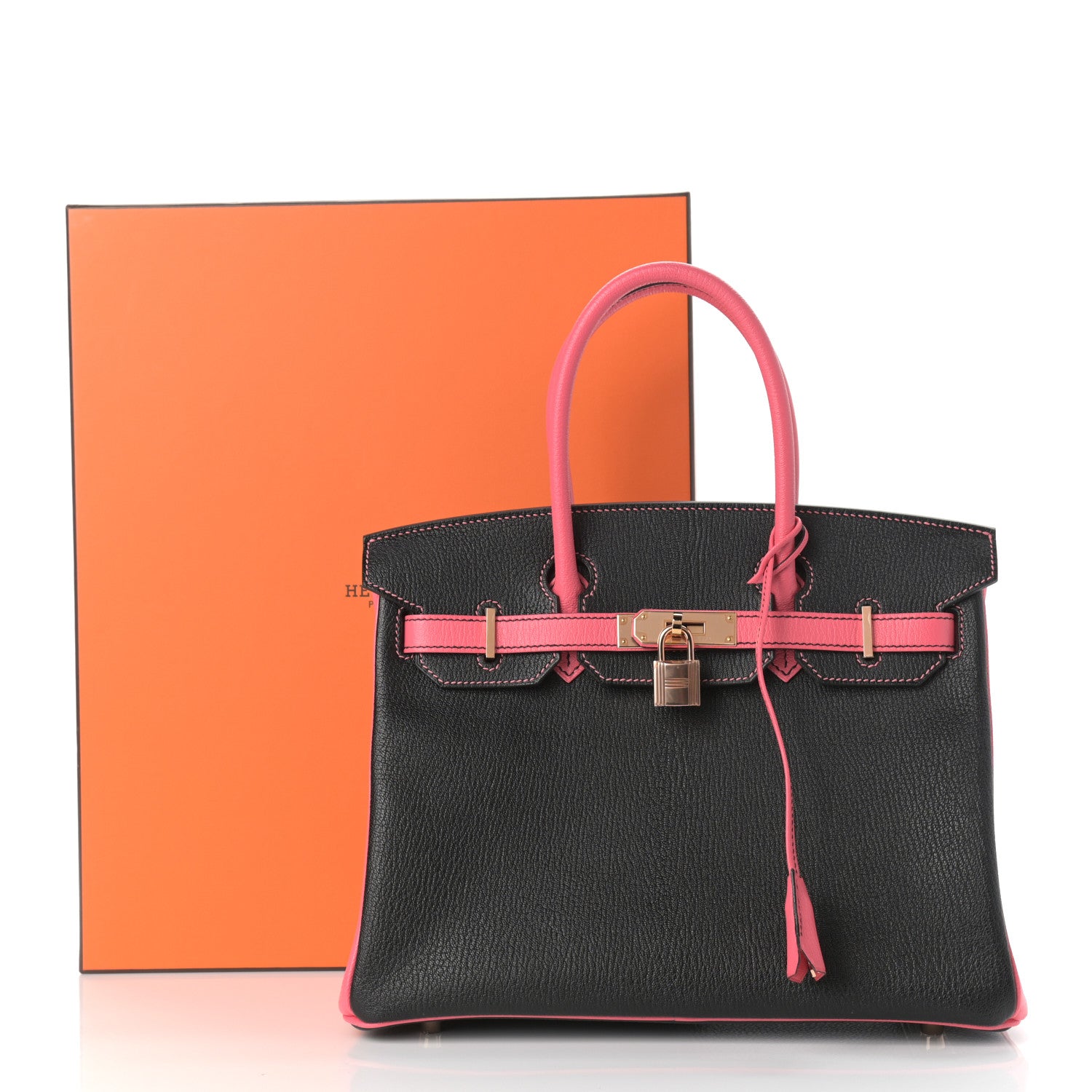 Hermes Chevre Mysore Horseshoe Birkin 30 Black Rose Lipstick 9 of 11