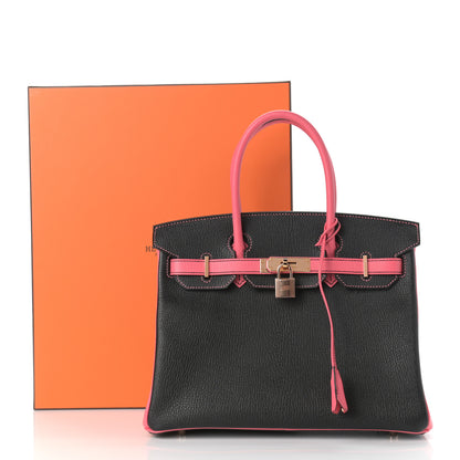 Hermes Chevre Mysore Horseshoe Birkin 30 Black Rose Lipstick 9 of 11