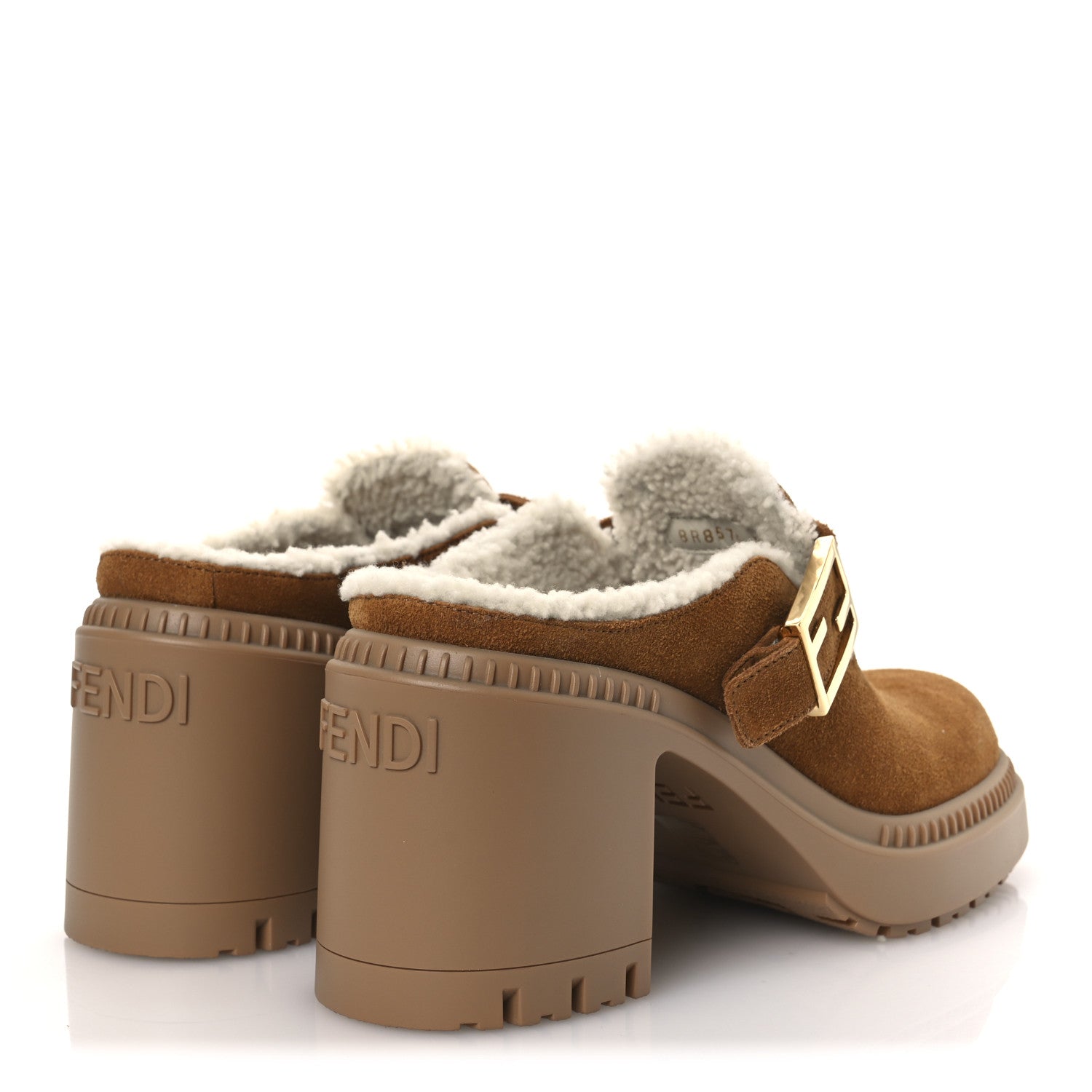 Fendi Suede Shearling Clogs 39 Caramel Latte 5 of 11