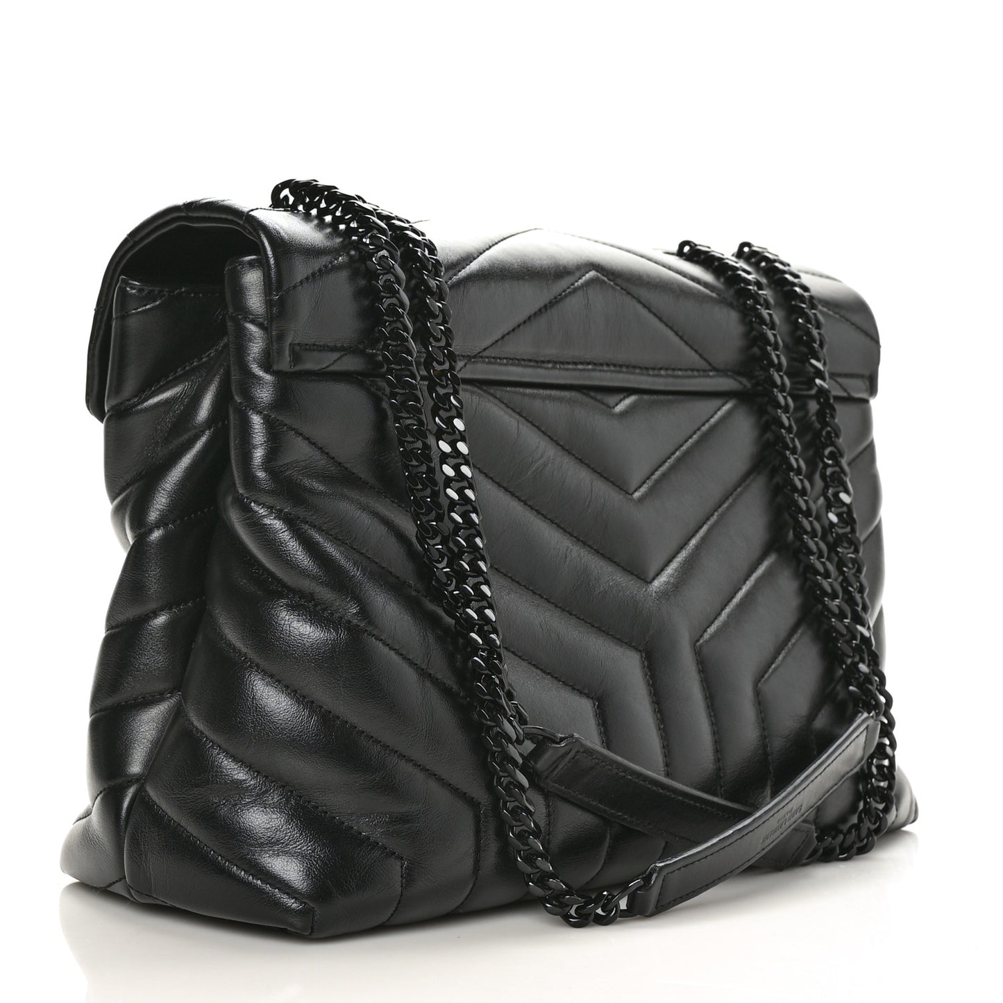 Calfskin Y Quilted Monogram Medium Loulou Chain Satchel Black