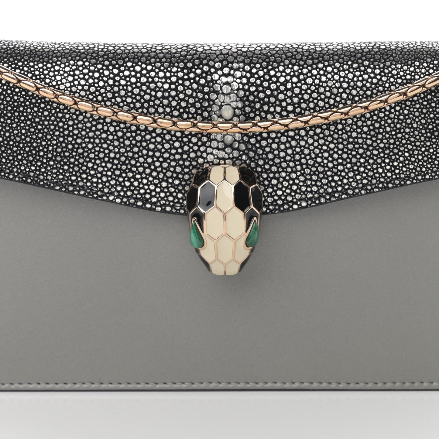 Calfskin Galuchat Serpenti Forever Flap Clutch Grey