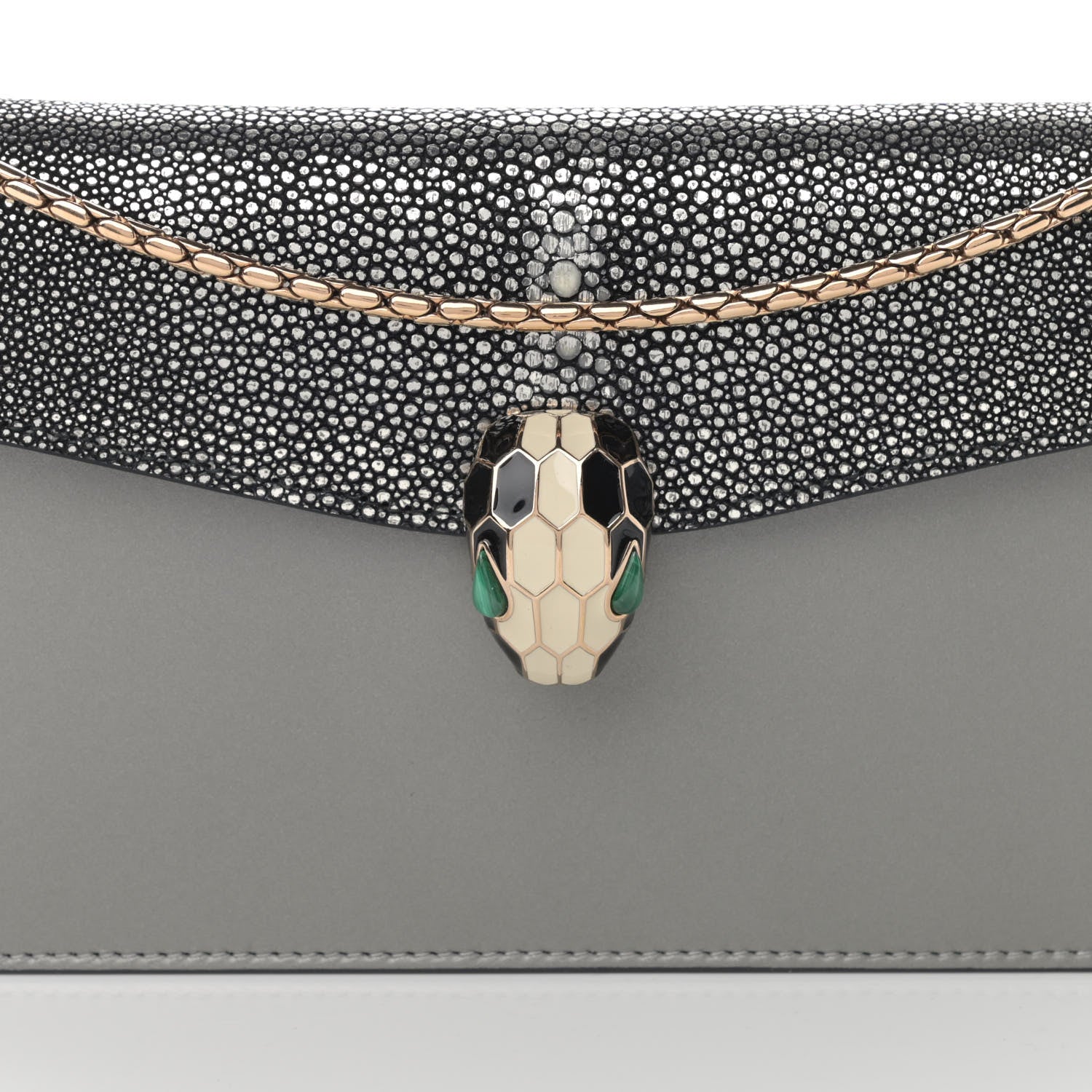 Bulgari Calfskin Galuchat Serpenti Forever Flap Clutch Grey 7 of 11