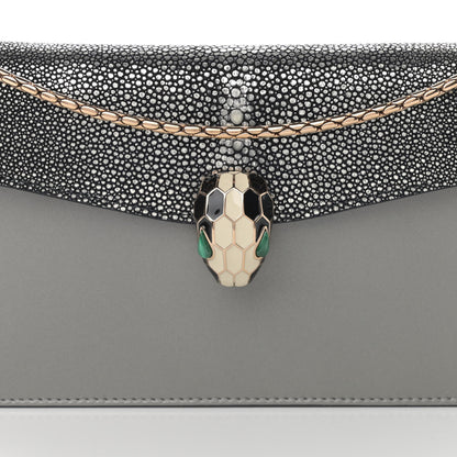 Bulgari Calfskin Galuchat Serpenti Forever Flap Clutch Grey 7 of 11