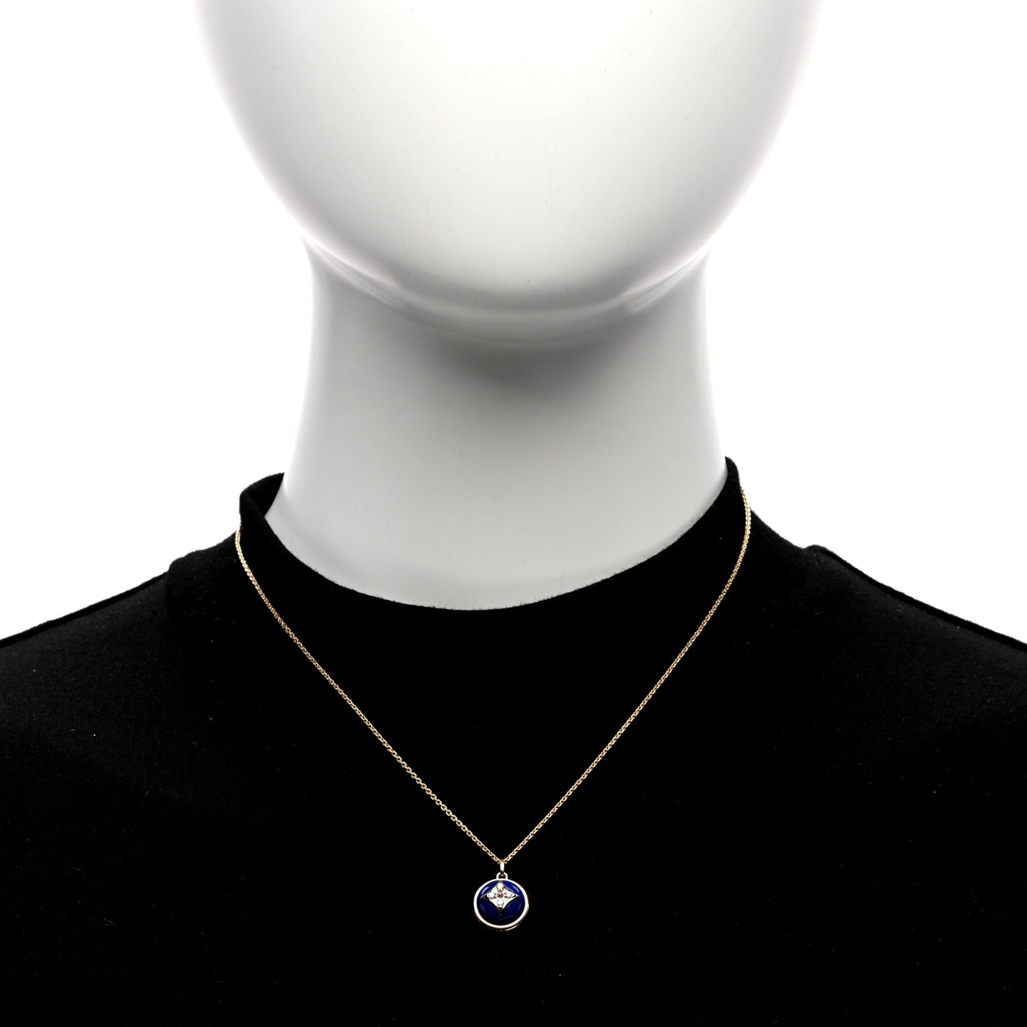 18K Yellow Gold Diamond Lapis Lazuli B Blossom Medallion Pendant Necklace