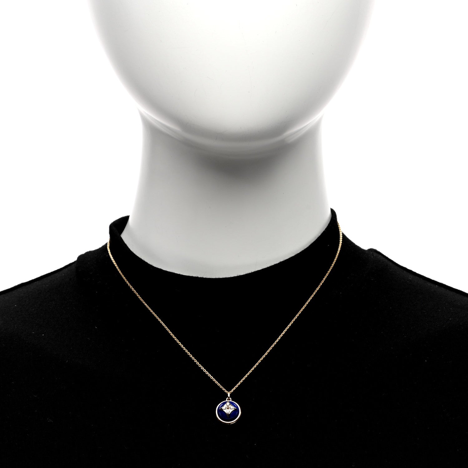 Louis Vuitton 18K Yellow Gold Diamond Lapis Lazuli B Blossom Medallion Pendant Necklace 3 of 5