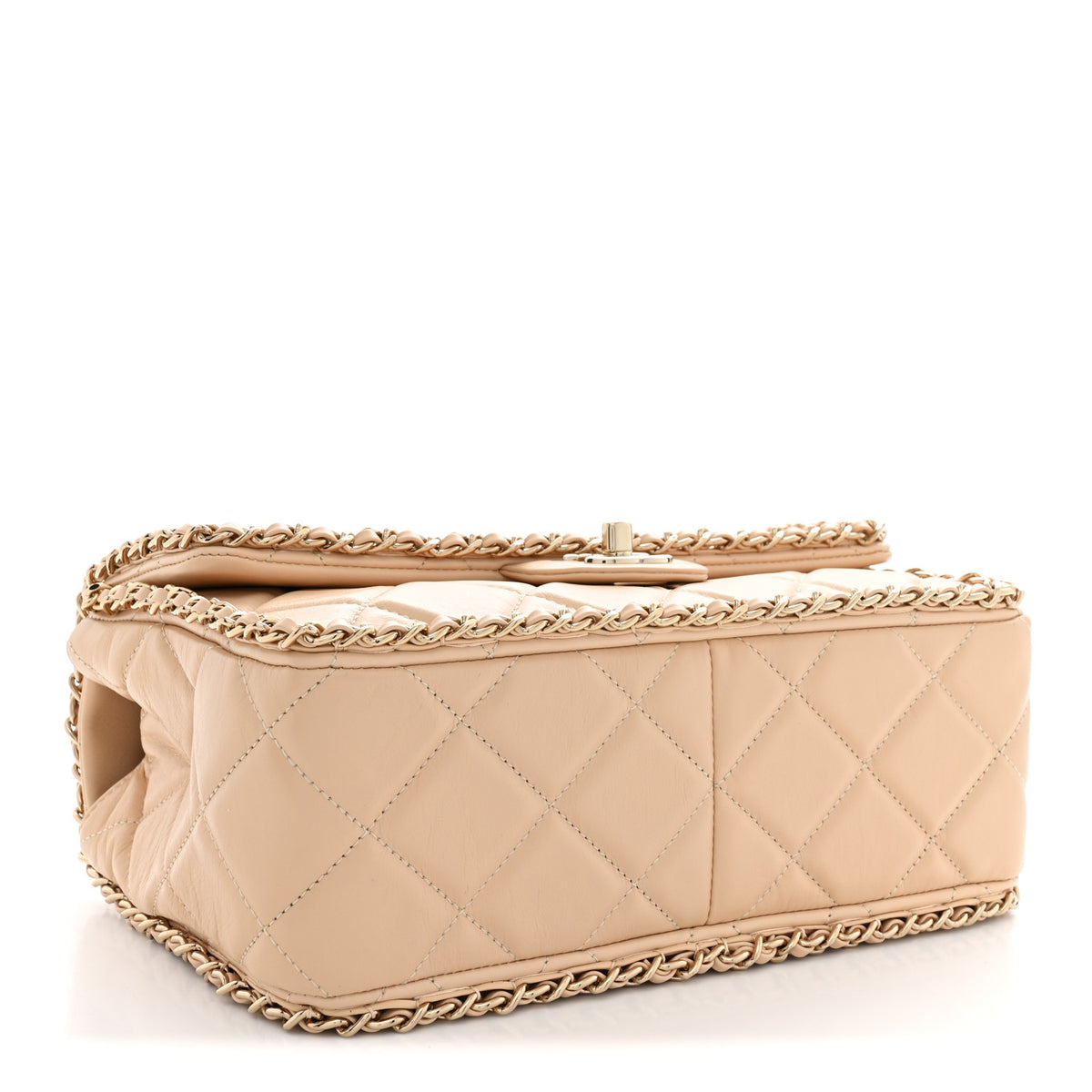 Crumpled Calfskin Medium Chain All Over Flap Beige