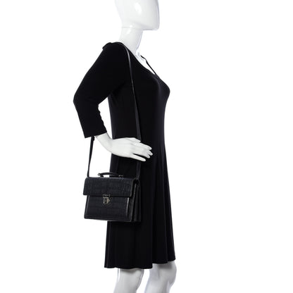 Saint Laurent Calfskin Crocodile Embossed Medium High School Satchel Navy 2 of 10