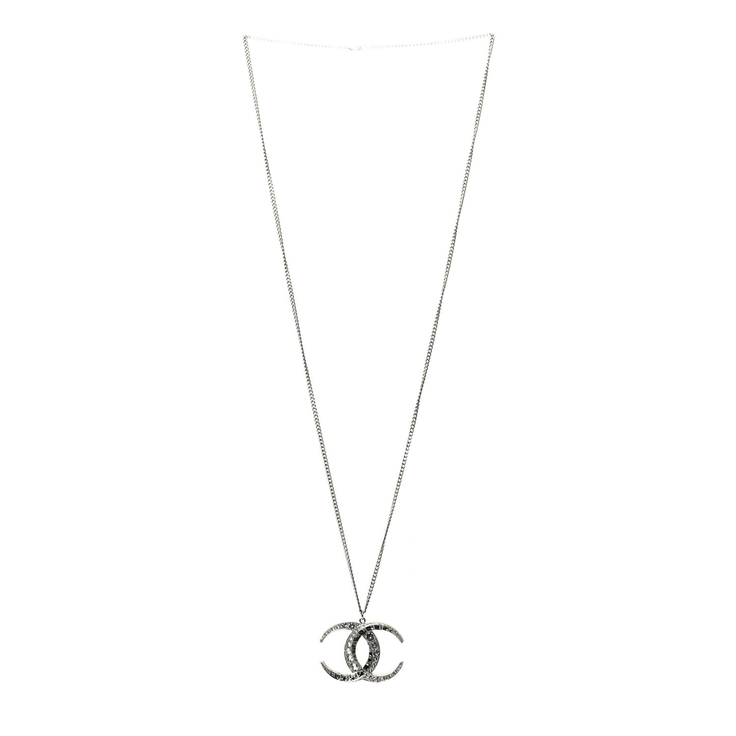 Baguette Crystal Moon CC Necklace Silver