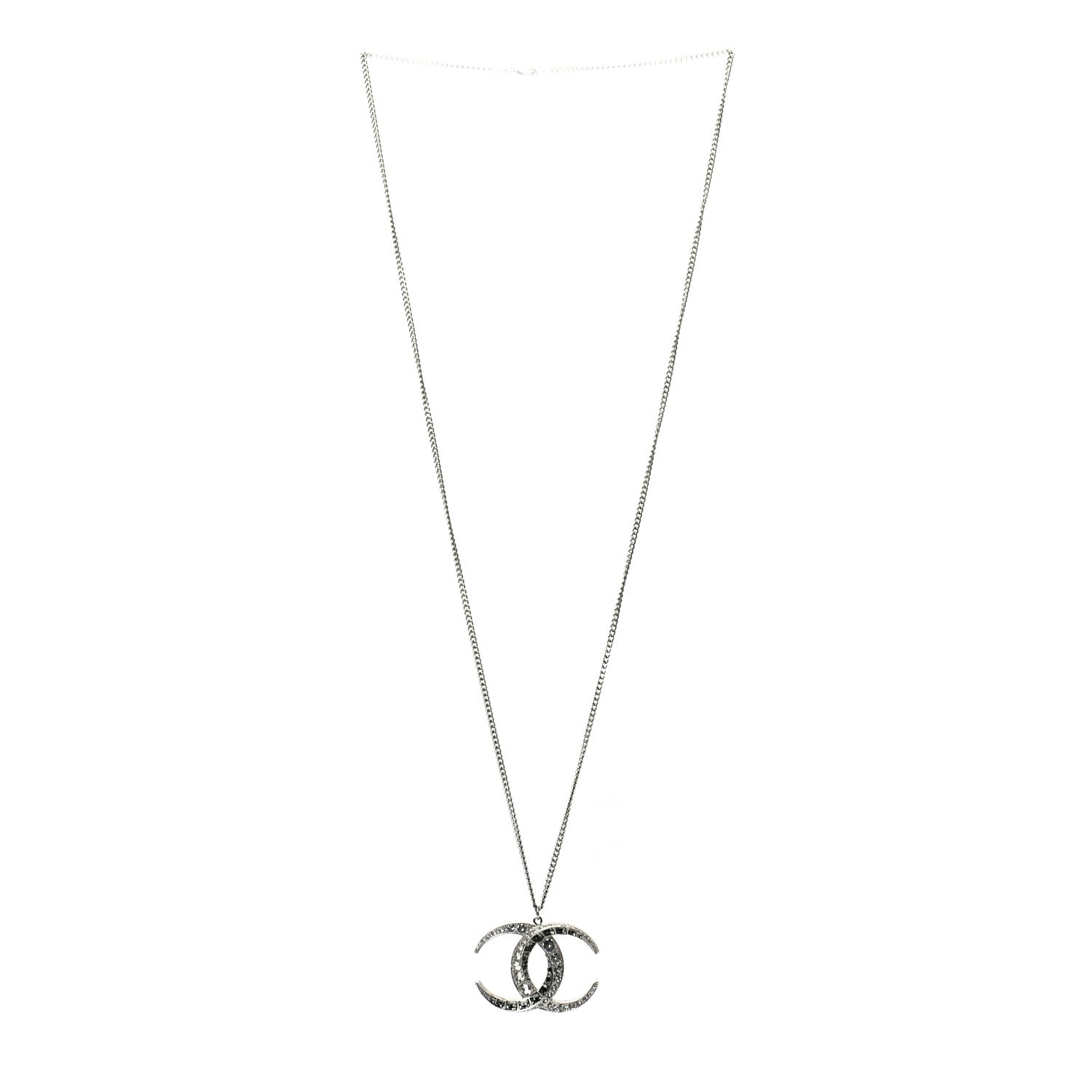 Chanel Baguette Crystal Moon CC Necklace Silver 3 of 5