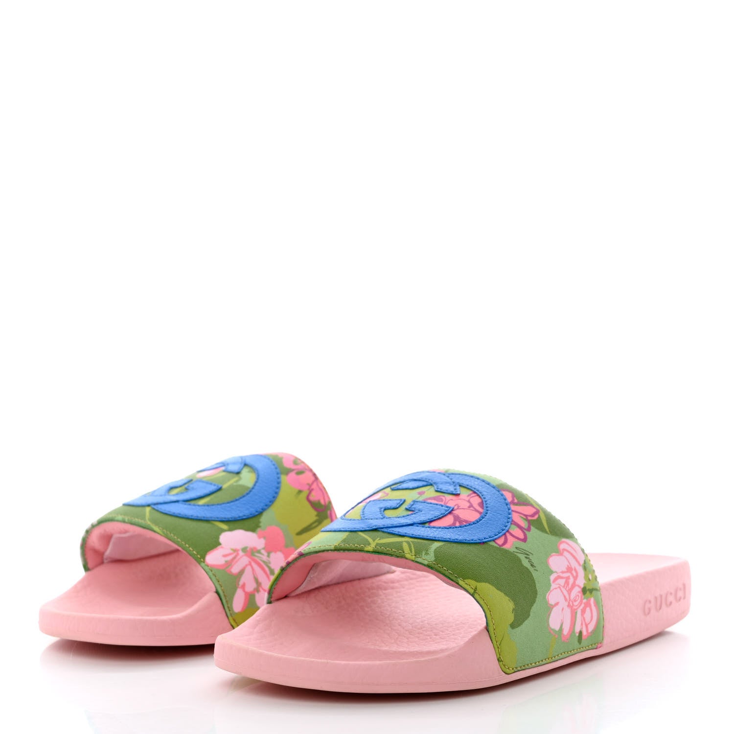 Gucci X KEN SCOTT Rubber Infinity Zia Interlocking G Womens Pool Slide Sandals 38 Green Lilac Bright Splash 3 of 9