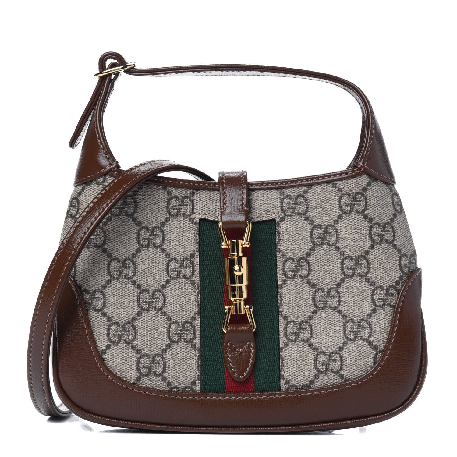 Gucci GG Supreme Monogram Azalea Calfskin Web Mini Jackie 1961 Hobo Beige Ebony Brown Sugar 1 of 11