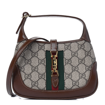 Gucci GG Supreme Monogram Azalea Calfskin Web Mini Jackie 1961 Hobo Beige Ebony Brown Sugar 1 of 11