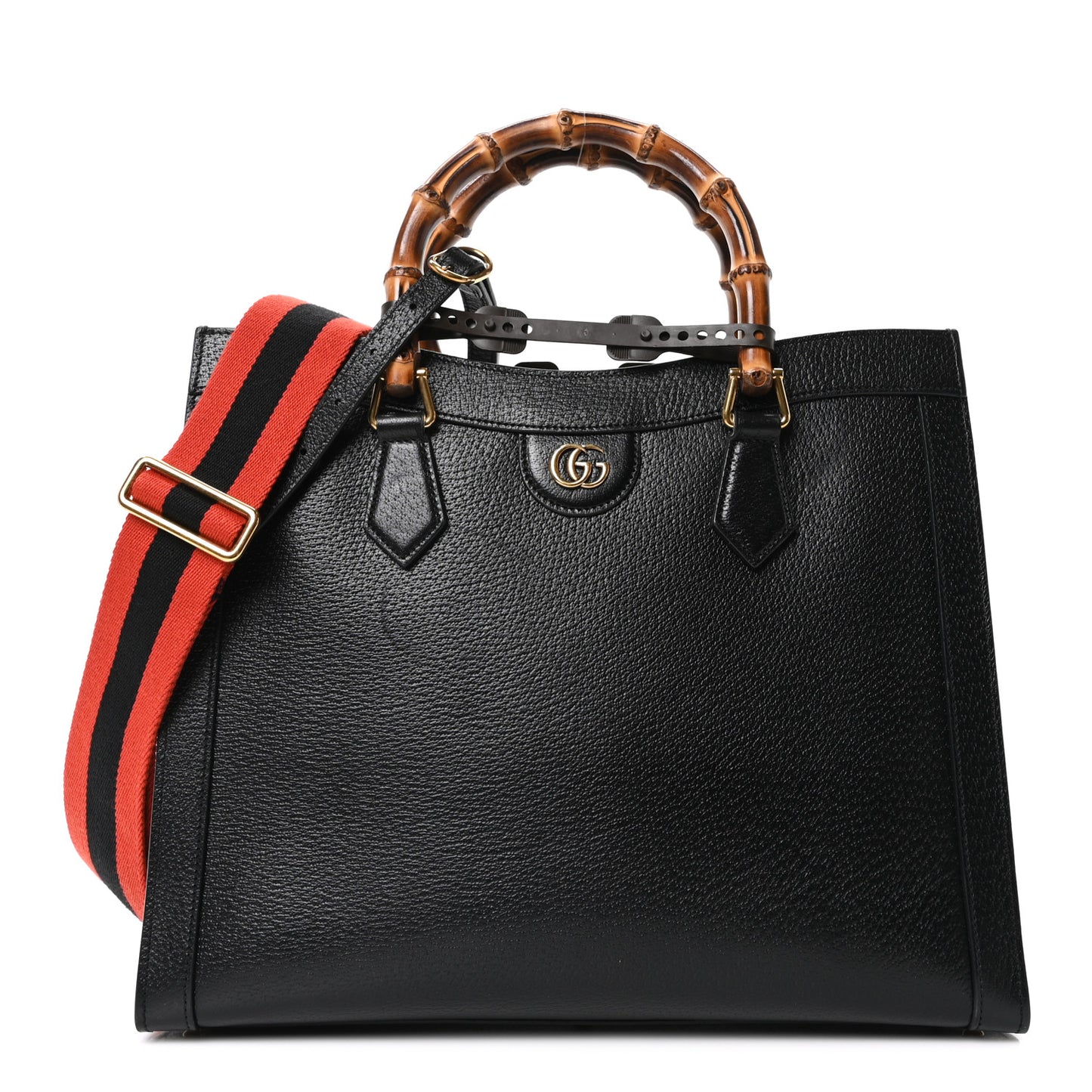 Textured Dollar Calfskin Web Medium Diana Tote Bag Black Dusty Grey