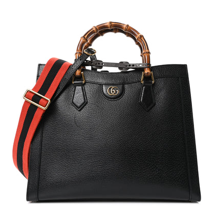 Gucci Textured Dollar Calfskin Web Medium Diana Tote Bag Black Dusty Grey 1 of 9