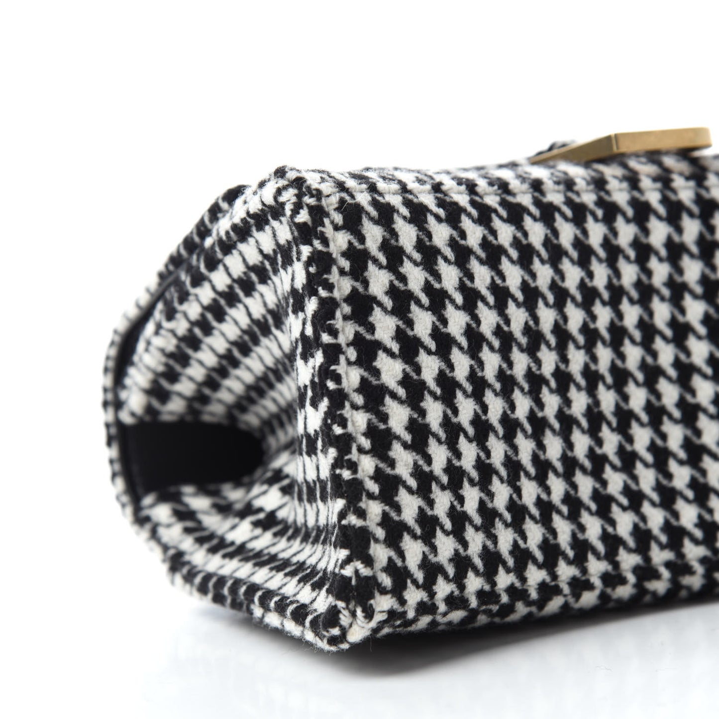 Wool Houndstooth Small Hourglass Top Handle Bag Black White