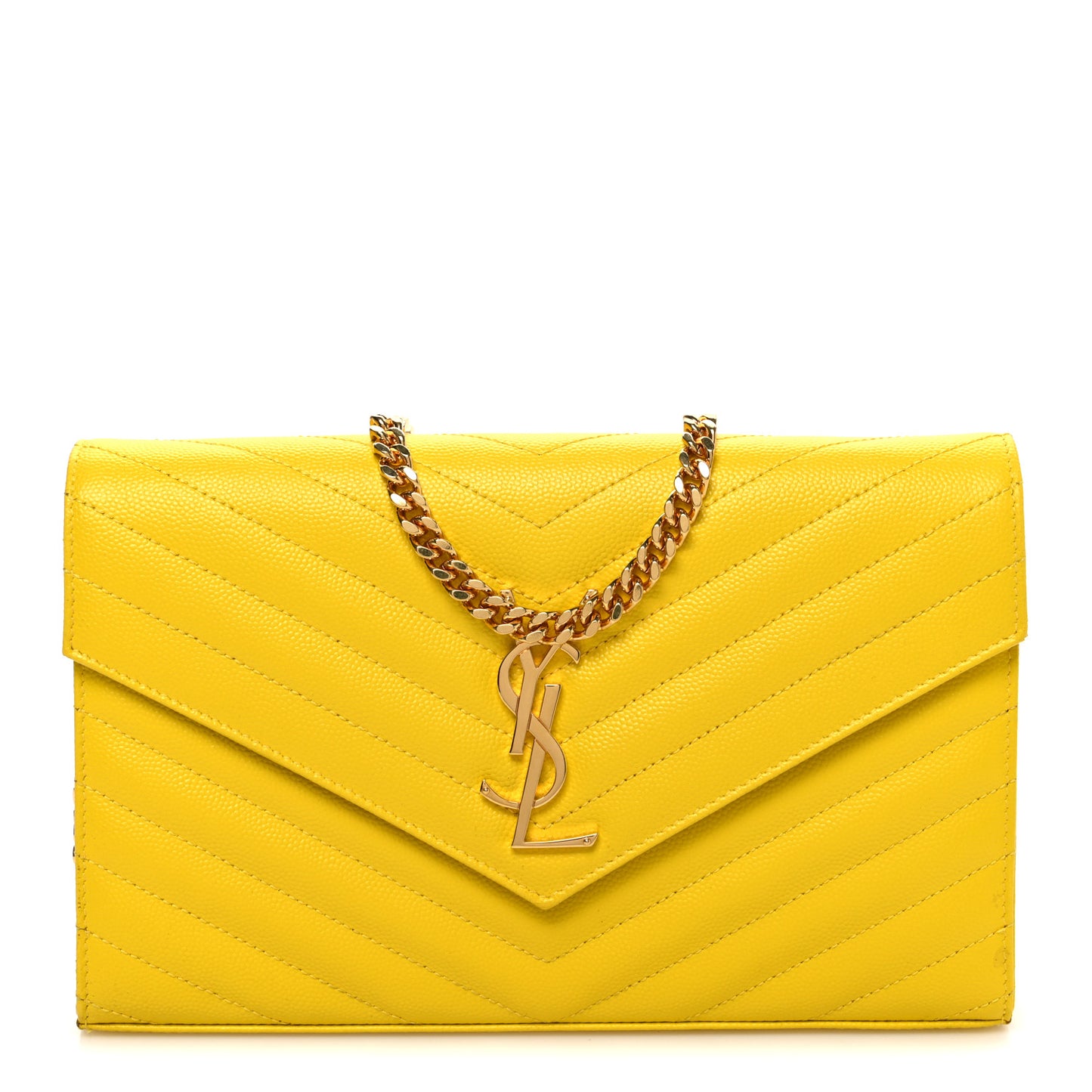 Grain De Poudre Matelasse Chevron Monogram Chain Wallet Yellow