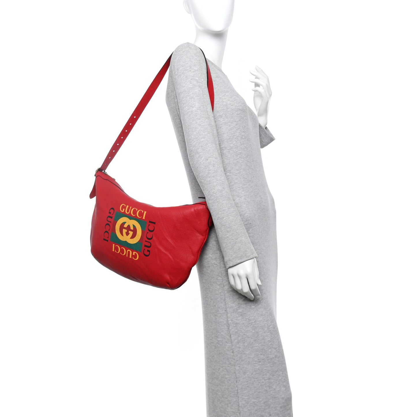 Grained Calfskin Logo Half Moon Hobo Red