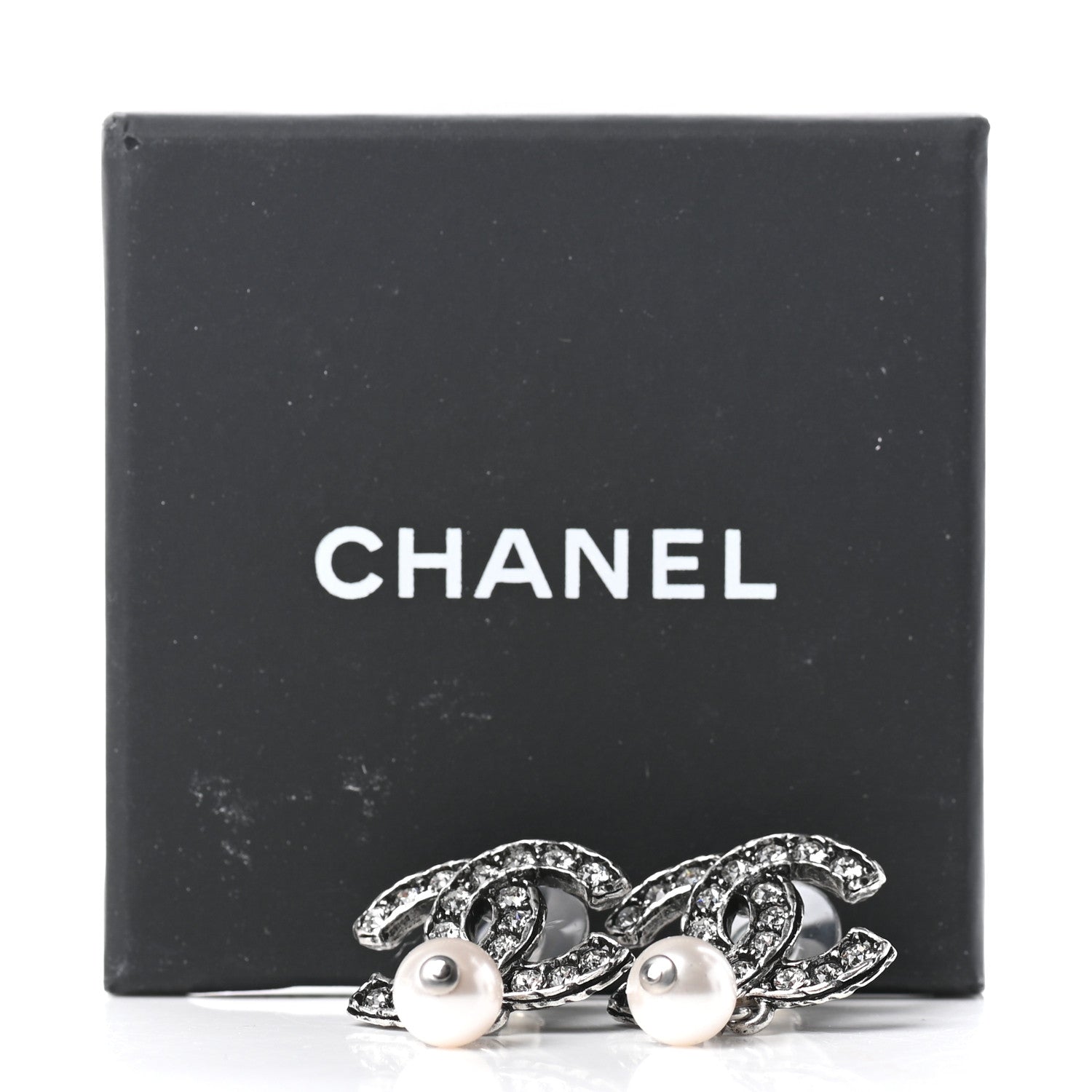 Chanel Ruthenium Crystal Pearl CC Drop Earrings 5 of 5