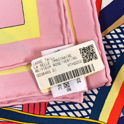 Hermes Silk La Selle Imaginaire Scarf 90 Vieux Rose Vert Rouge 3 of 3
