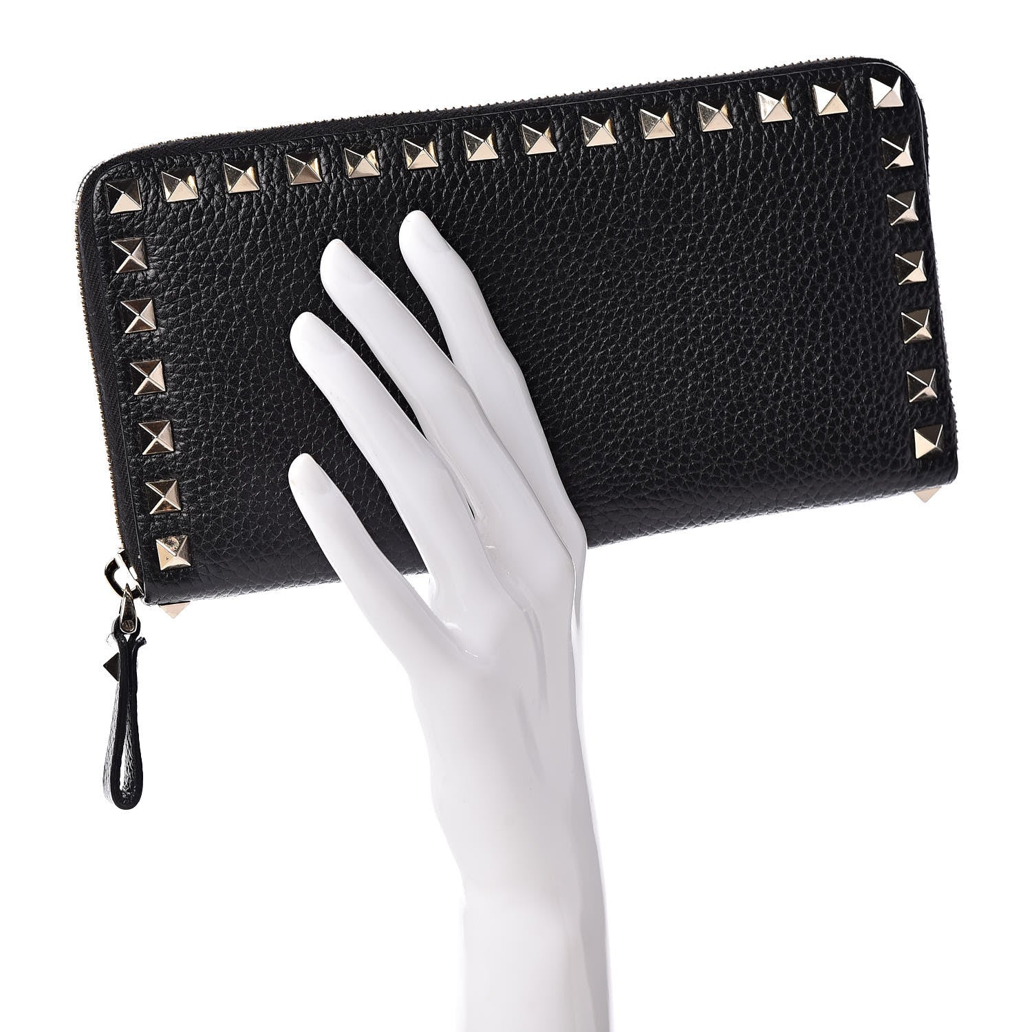 Valentino Garavani Pebbled Calfskin Rockstud Zip Around Wallet Black 2 of 10